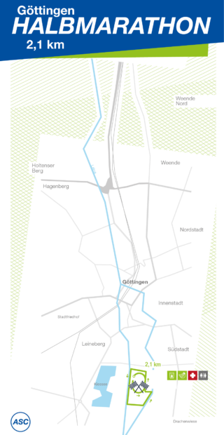 Map of the Göttingen half marathon Laufen route covering 21.1 km.