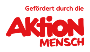 Logo der „Aktion Mensch“, einer deutschen sozialen Organisation, mit dem Satz „Gefördert durch die“ als Hinweis auf Sponsoring oder Unterstützung.